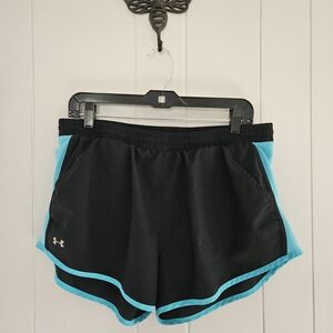 Under Armour Women's Black Athletic Shorts with Blue Trim Size L